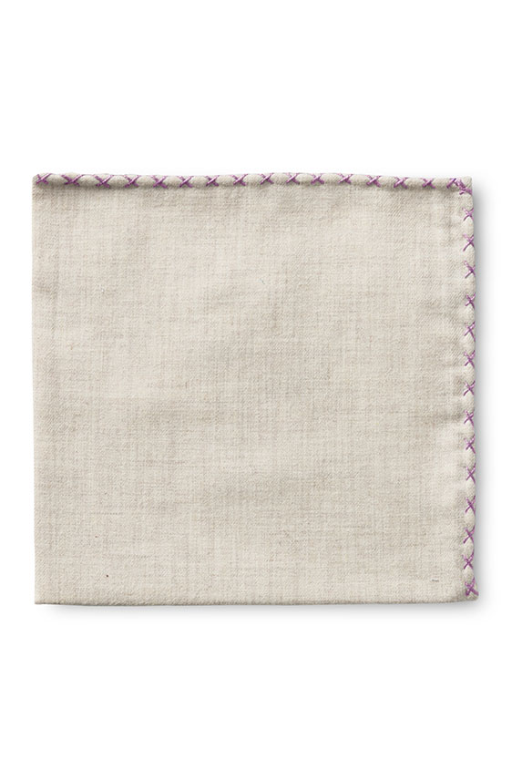 Beige flannel – purple handstitched pocket square
