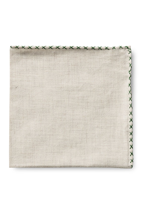 Beige flannel – bottle green handstitched pocket square