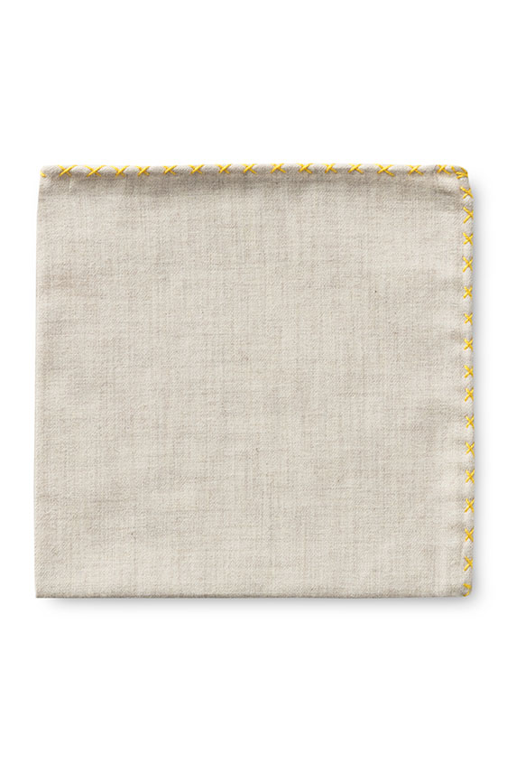Beige flannel – yellow handstitched pocket square