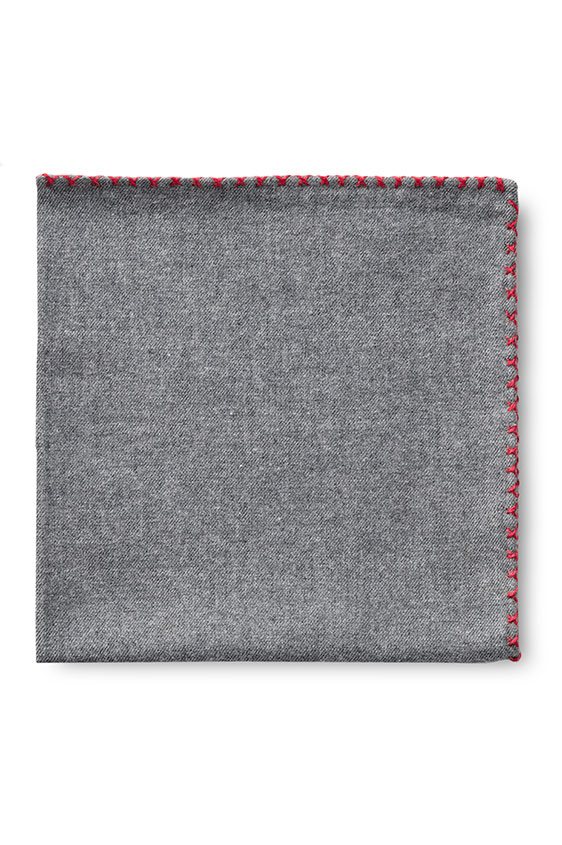 Grey flannel – red handstitched pocket square