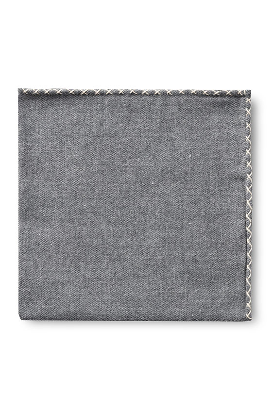 Grey flannel – beige handstitched pocket square