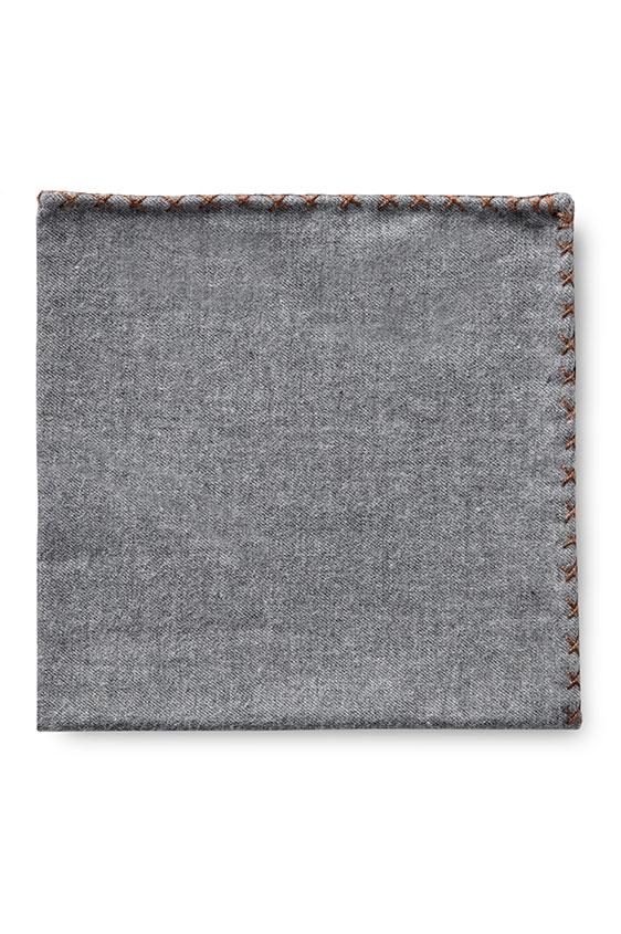 Grey flannel – mid brown handstitched pocket square