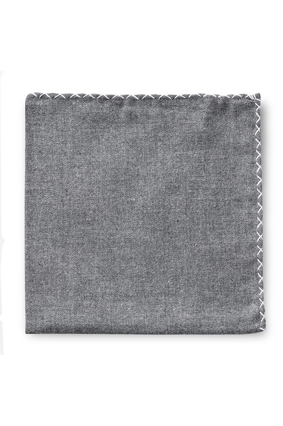 Grey flannel – white handstitched pocket square