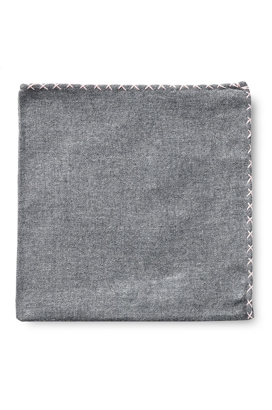 Grey flannel – pale pink handstitched pocket square