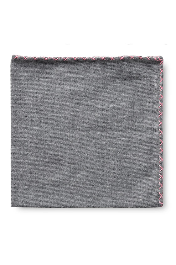 Grey flannel – pink handstitched pocket square