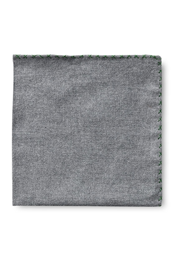 Grey flannel – bottle green handstitched pocket square