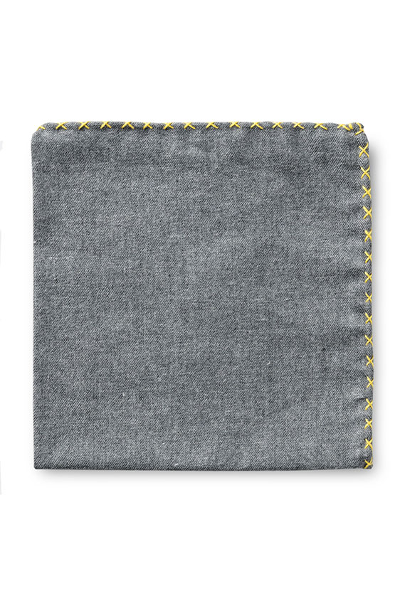 Grey flannel – yellow handstitched pocket square