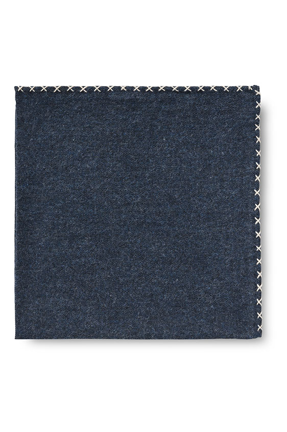 Blue flannel – beige handstitched pocket square