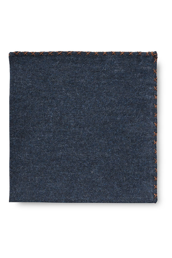 Blue flannel – mid brown handstitched pocket square