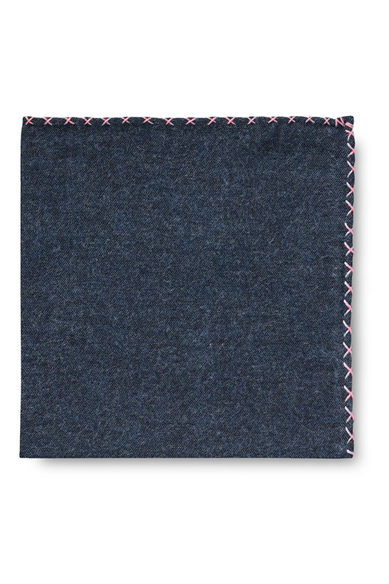 Blue flannel – pink handstitched pocket square