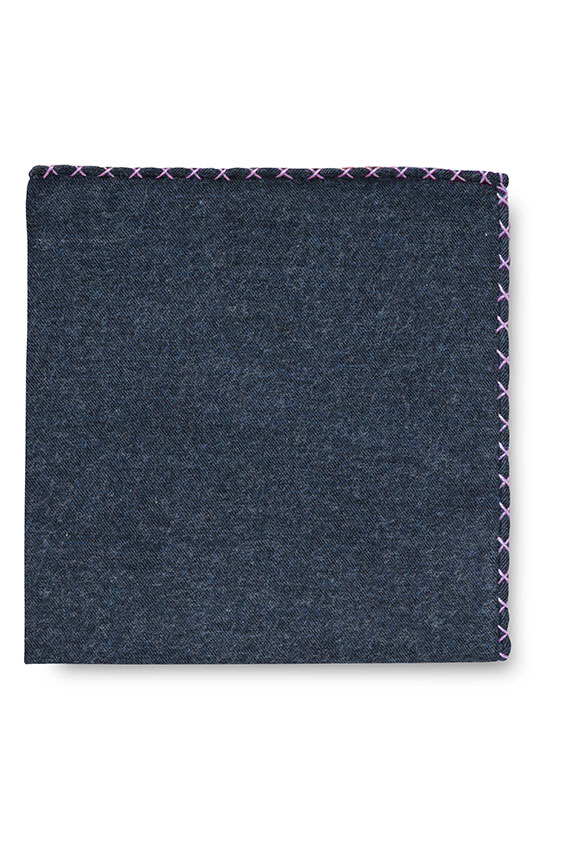Blue flannel  – purple handstitched pocket square