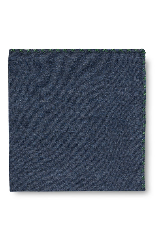 Blue flannel – bottle green handstitched pocket square