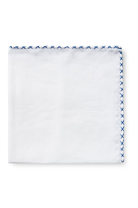 White linen – raf blue handstitched pocket square