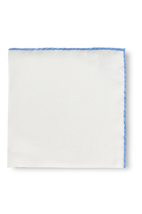 White silk – light blue edge pocket square