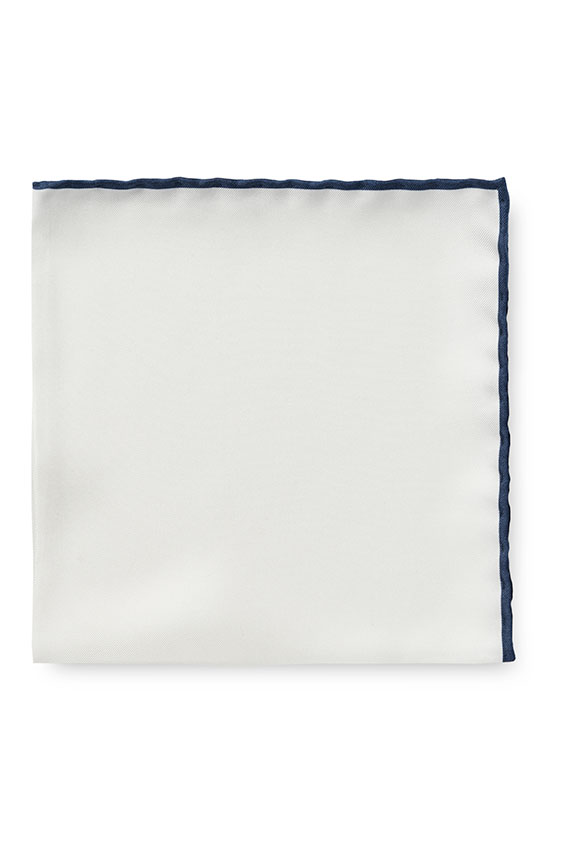 White silk – navy edge pocket square