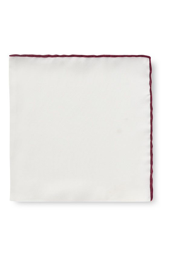 White silk – wine red edge pocket square