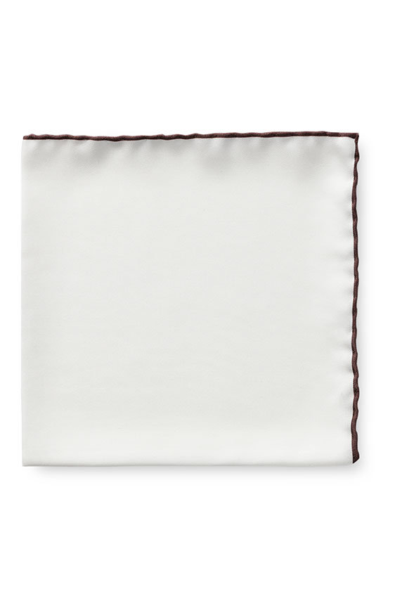 White silk – dark brown edge pocket square