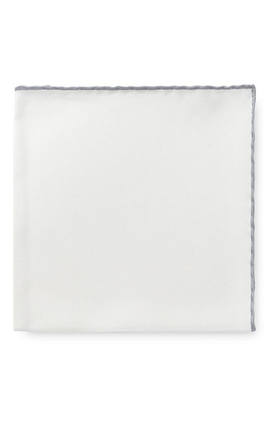 White silk – light grey edge pocket square
