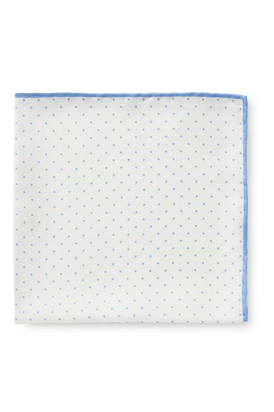 White silk – light blue polka dot pocket square
