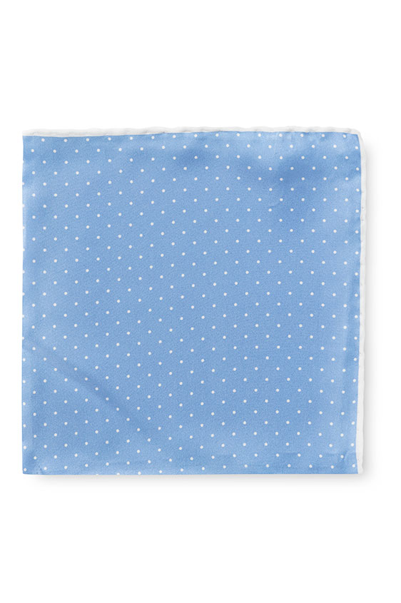 Light blue silk – white polka dot pocket square