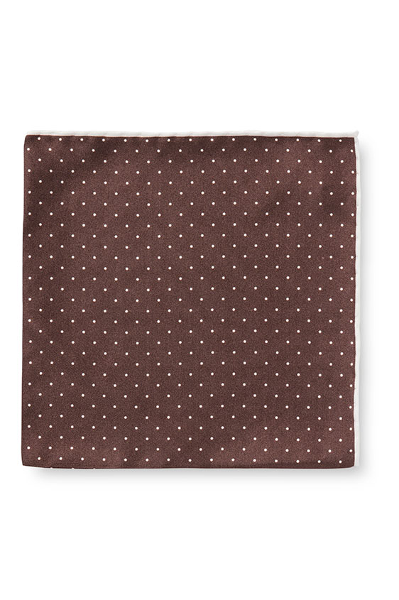 Dark brown silk –  white polka dot pocket square