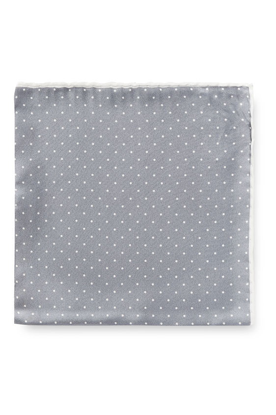 Light grey silk – white polka dot pocket square