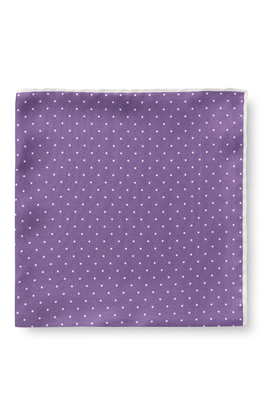 Purple silk – white polka dot pocket square