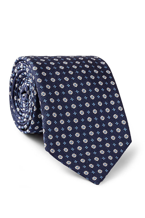 Dark Blue Silk Jacquard With Blue Floral Design Tie