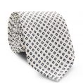 White silk with navy geo flower print tie