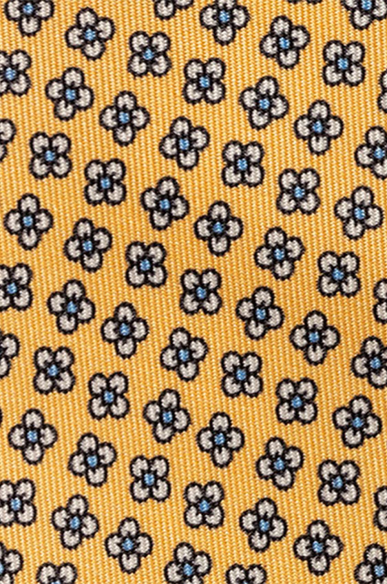 Yellow silk with white mini-flower print tie