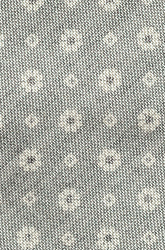 Steel blue mélange silk with white floral print tie