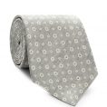 Steel blue mélange silk with white floral print tie
