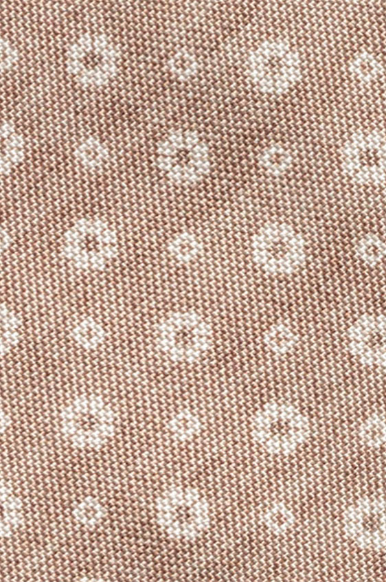 Tan mélange silk with white floral print tie
