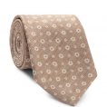 Tan mélange silk with white floral print tie