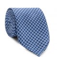 Bright blue silk with white-navy dot print tie