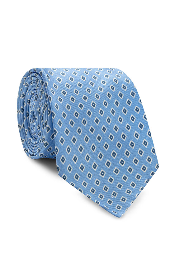 Sky blue silk with blue diamond print tie