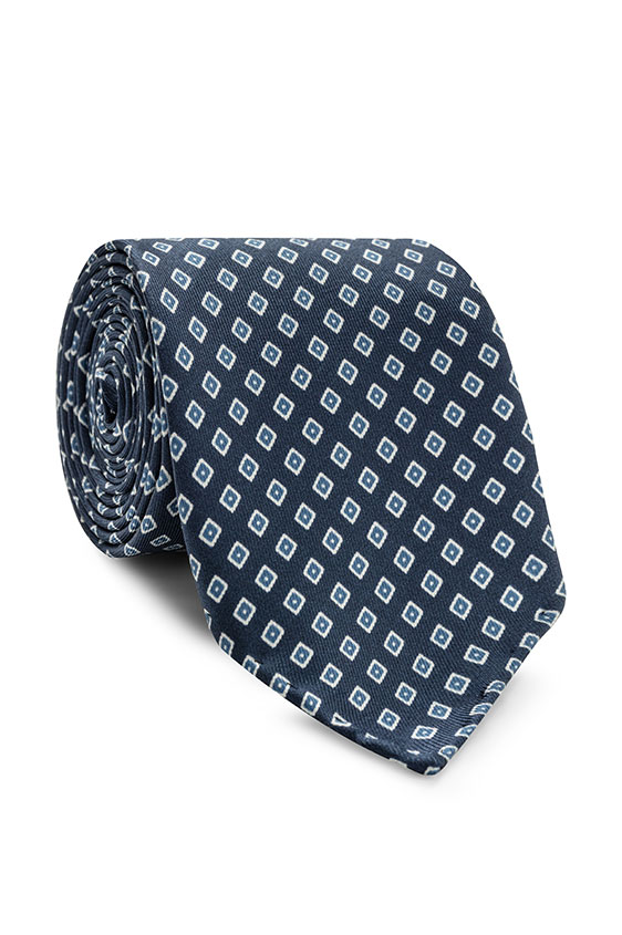 Navy silk with blue diamond print tie