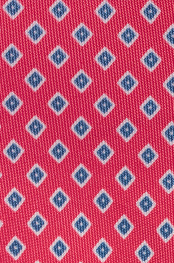 Red silk with blue diamond print tie