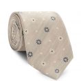 Smoke grey silk-linen jacquard with dots-flowers tie
