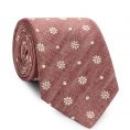 Garnet red silk-linen jacquard with dots-flowers tie