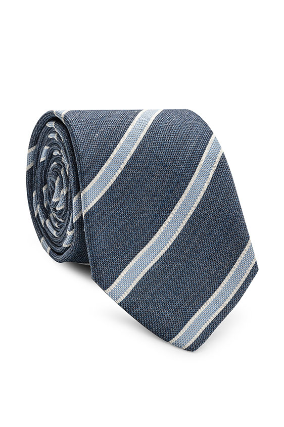 Blue mélange silk with light blue stripes tie