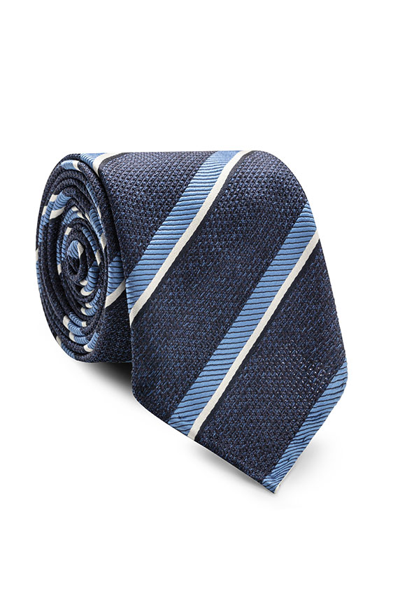 Blue mélange silk with structured blue stripes tie