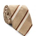 Beige mélange silk with structured white stripes tie
