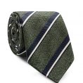 Green mélange silk with structured navy stripes tie