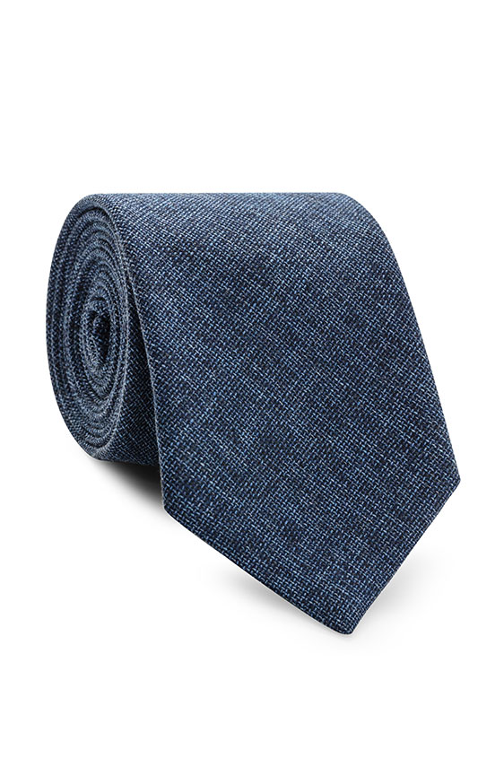 Blue faux uni cotton-wool-silk with open weave tie