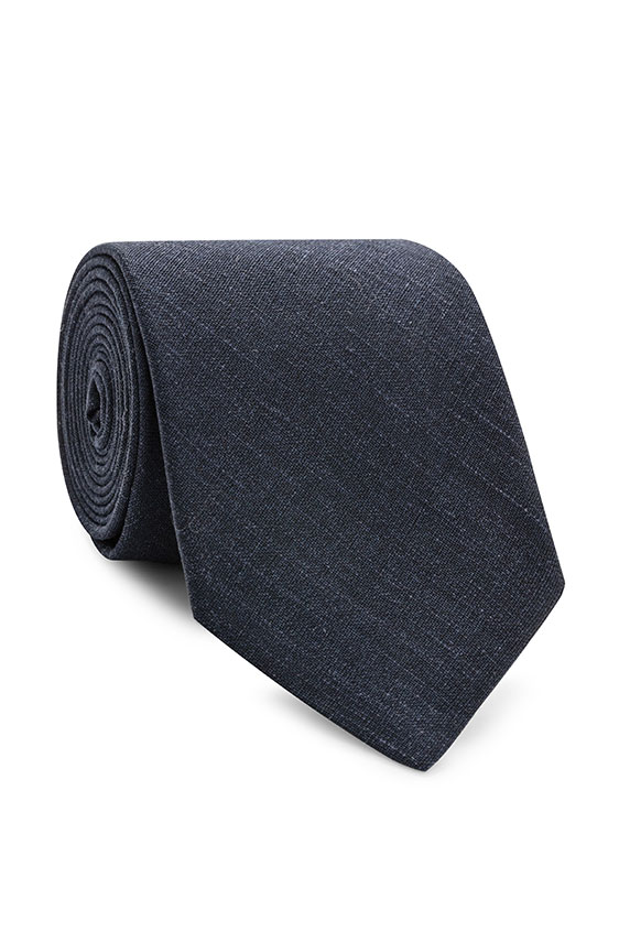 Navy textured linen-wool-silk tie