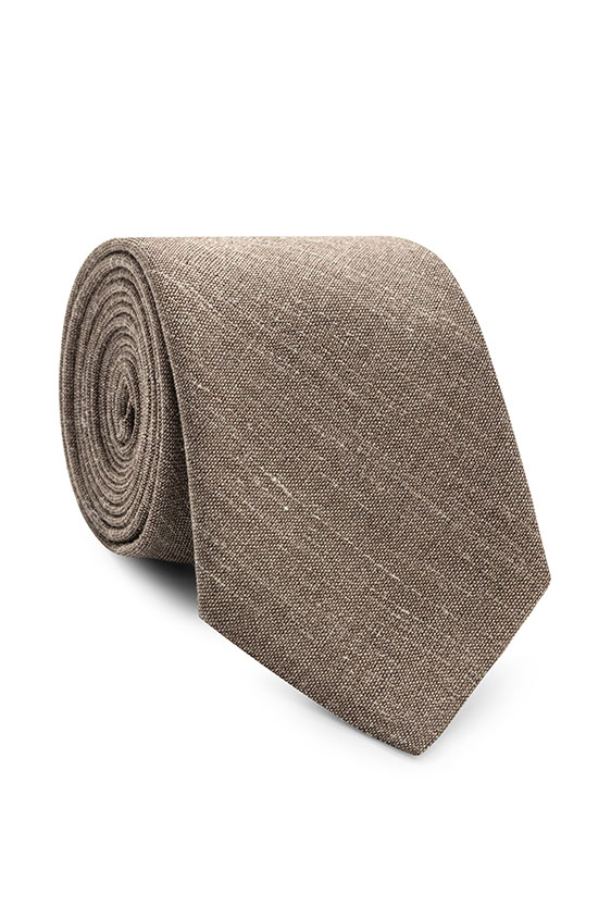 Oak brown textured linen-wool-silk tie