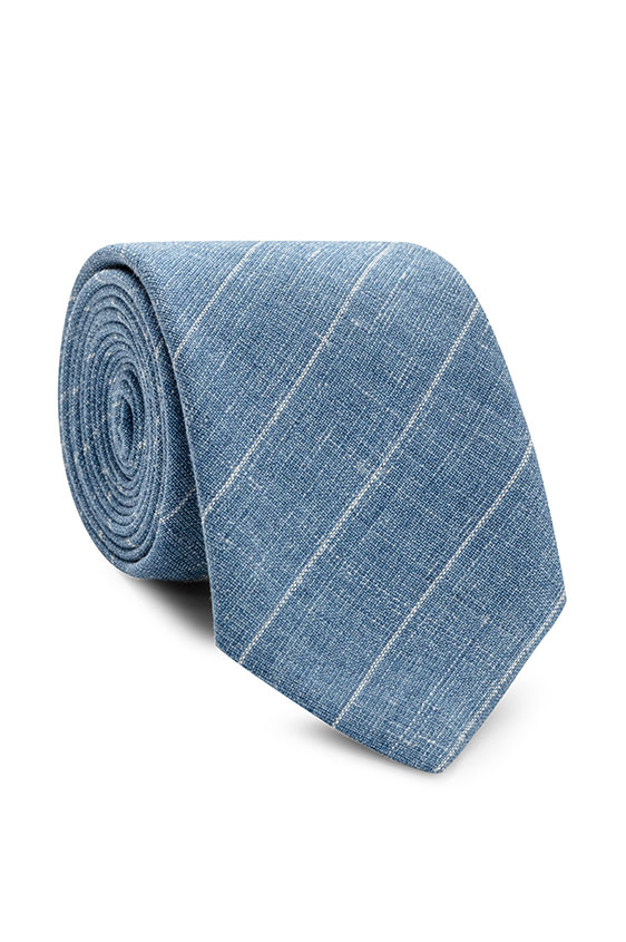 Bright blue linen-wool-silk with pinstripe tie