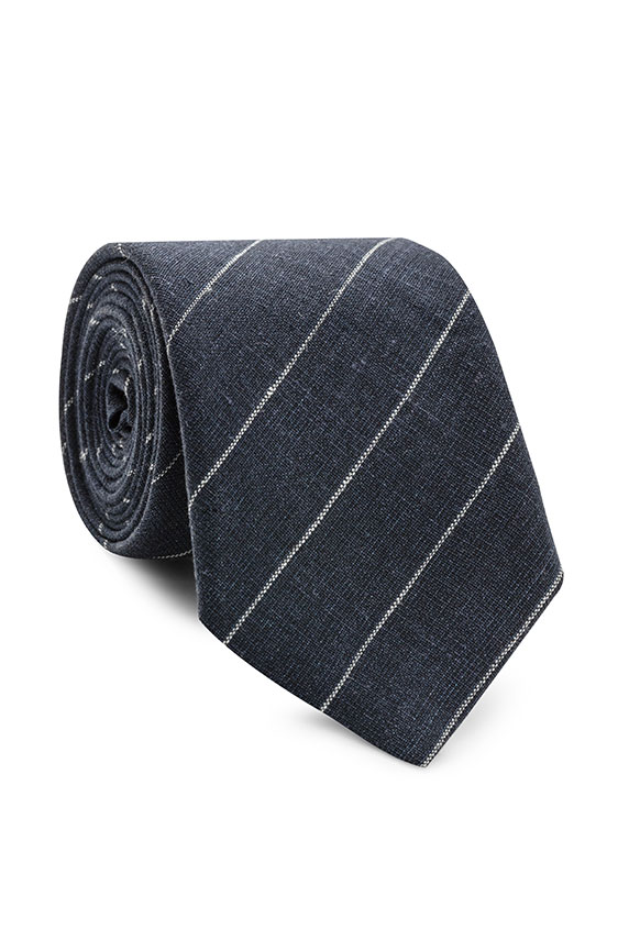 Navy linen-wool-silk with pinstripe tie