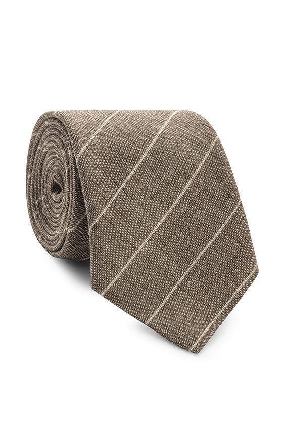 Brown linen-wool-silk with pinstripe tie